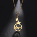Yiwu Factory Popular Rose Gold Plated Stainless Steel Letter Pendant Round Design Women Jewelry Butterfly Necklace