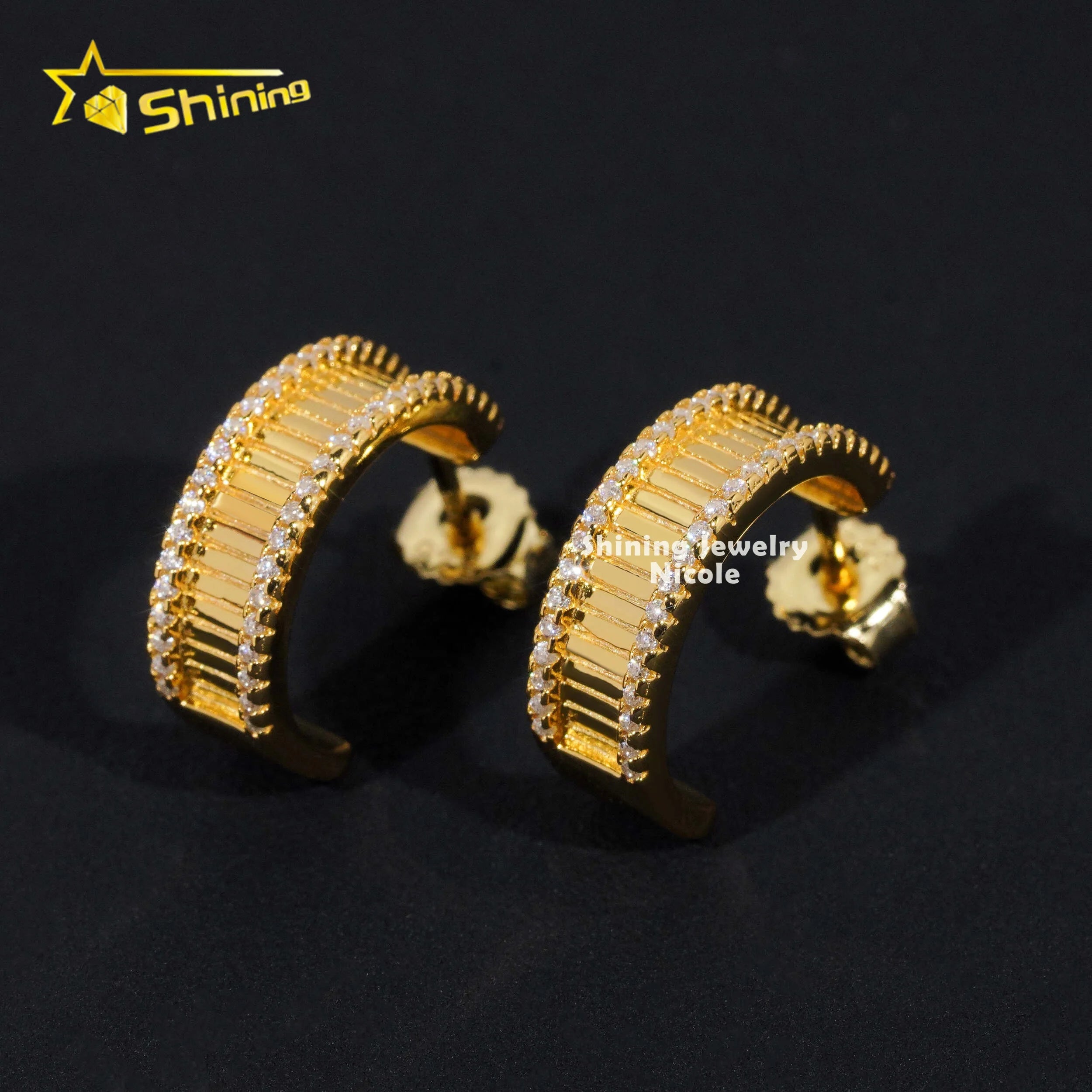 Fine Jewelry 18k Gold Plated Hip Hop Pass Diamond Tester 925 Silver VVS Moissanite Hoop Earrings