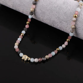 Cute Design Faceted Natural Stone Beads CZ Elephant Charm Choker Necklace for Women JNK9371