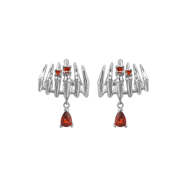 Wuqie Real 925 Sterling Silver Earrings Luxury Earrings Women Red Zirconia Skull Stud Earrings