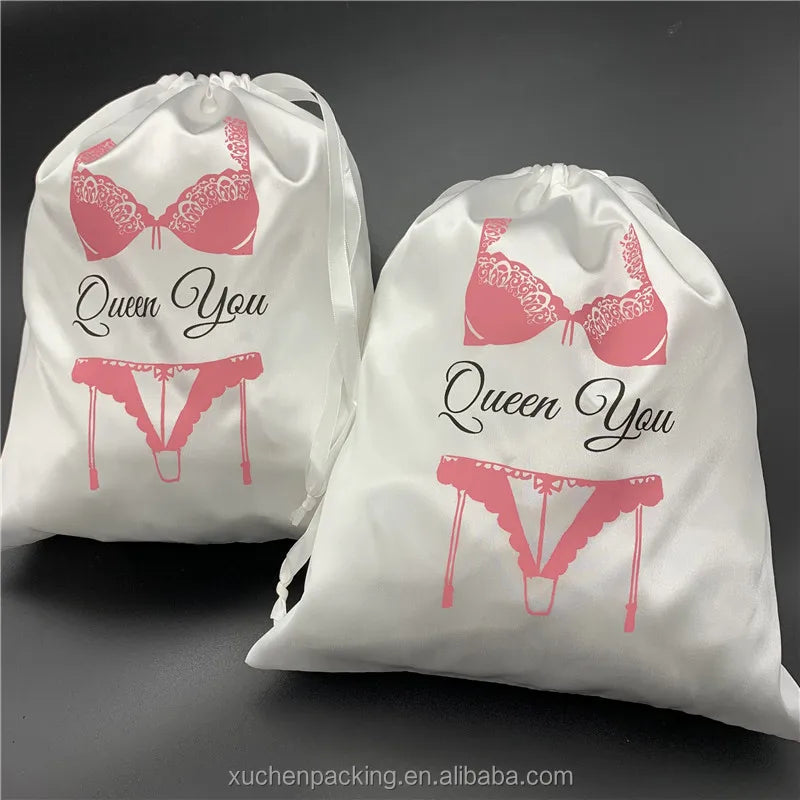Custom White Silk Satin Underwear Lingerie Dust Bag Satin Bikini Beachwear Packaging Bag