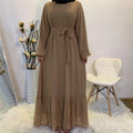 2021 Muslim Turkish Abaya Uk With Belt Polka Dot Chiffon Dress Women Dubai Abaya