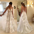 Dreamlike a Line Appliques Illusion Lace V Neck Wedding Dress Backless Pleating Tulle Bridal Gowns Elegant Vestido De Novia 2020