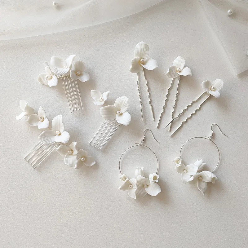 Beautiful Handmade Wedding Floral Hair Accessories Jewelry Porcelain Flower Pearl Bridal Comb Bobby Pins for Women Girls