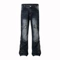 Men's Flared Jeans High Street Splicing Designjeans Men Slim Fit Mock Pocket Button Drop Waist Rock Revival Jeans Men