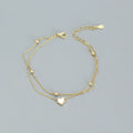 Double Layer Fine 18k Gold 925 Sterling Silver Jewelry Silver Heart Charm Bracelet Women