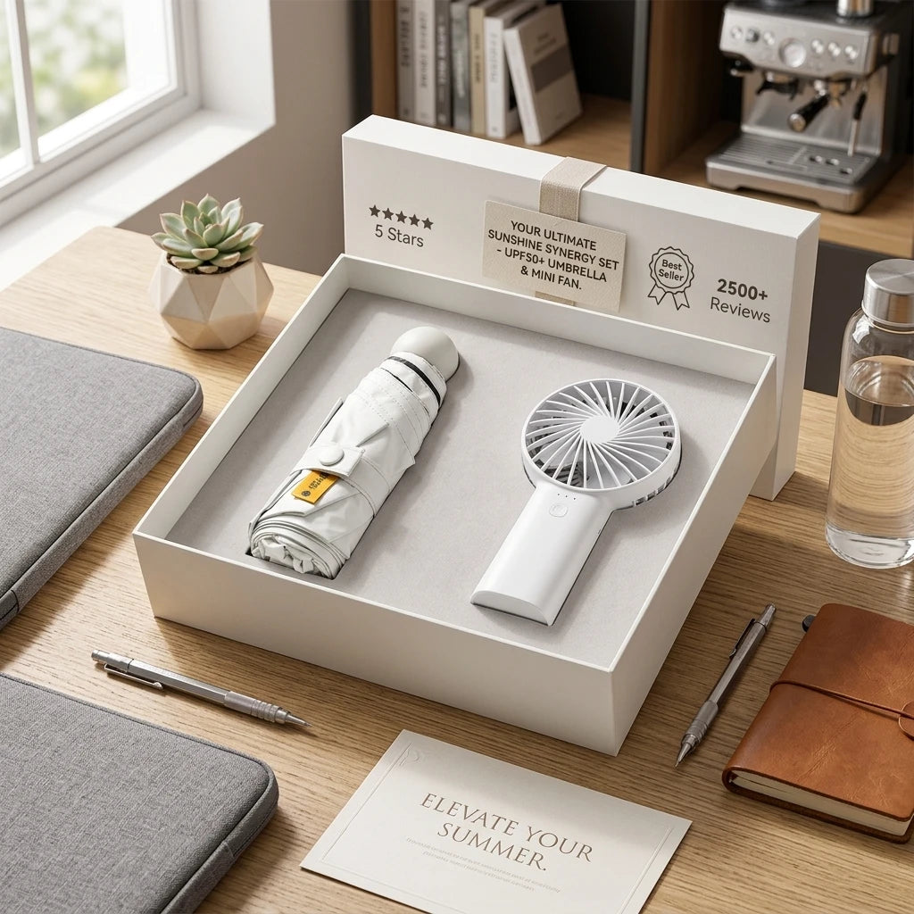 Private Lable OEM Brand Promotional Wholesale Customized Gift Boxes Cooling Fan  + Sun Umbrella Gift Set UV