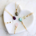 Handmade Genuine Natural Wired Gemstone Teardrop Shape Pendant Necklace With Hold Plated Stainless Steel Necklace