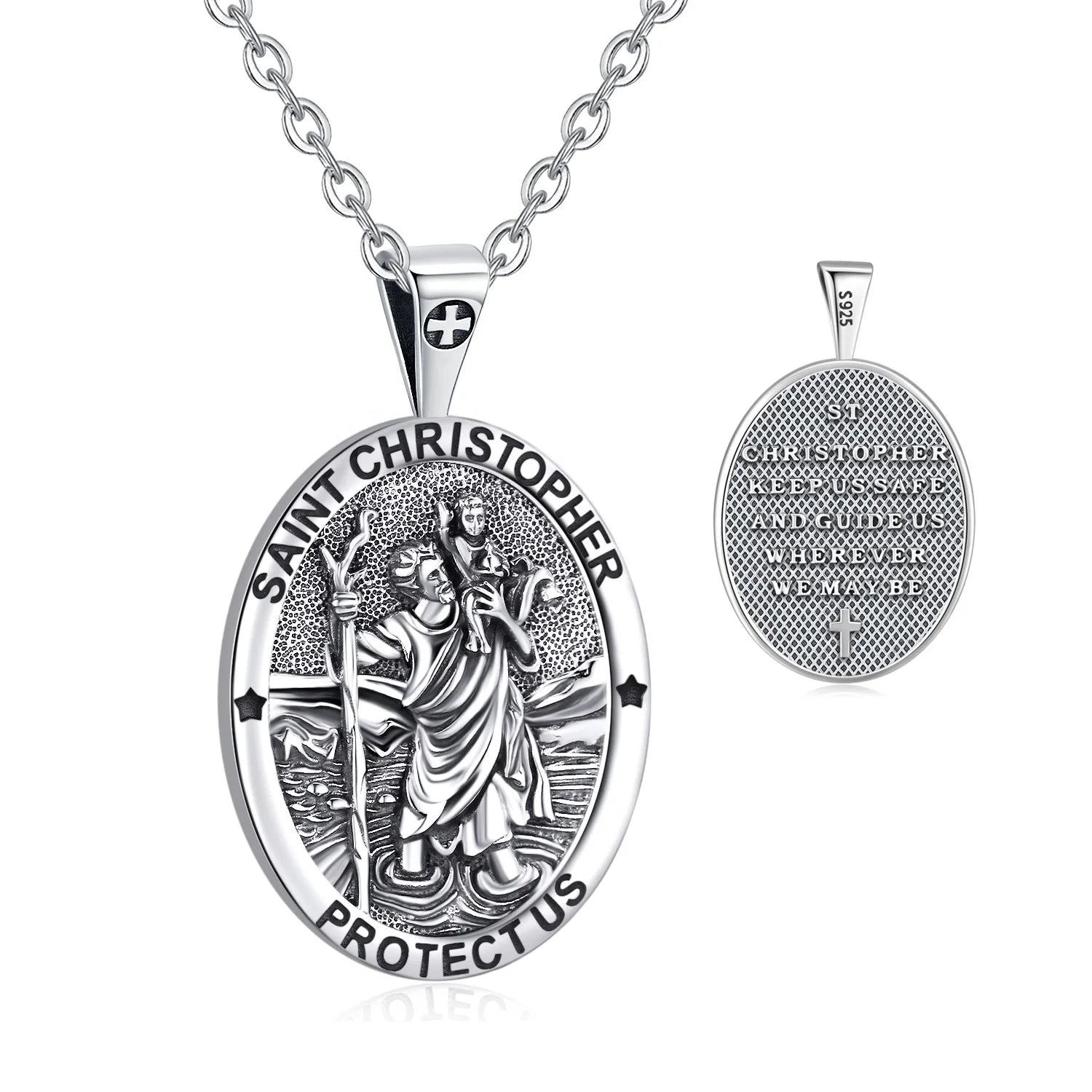Oval Shaped Saint Christopher 925 Sterling Silver Fine Jewelry Religion Pendants for Travellers