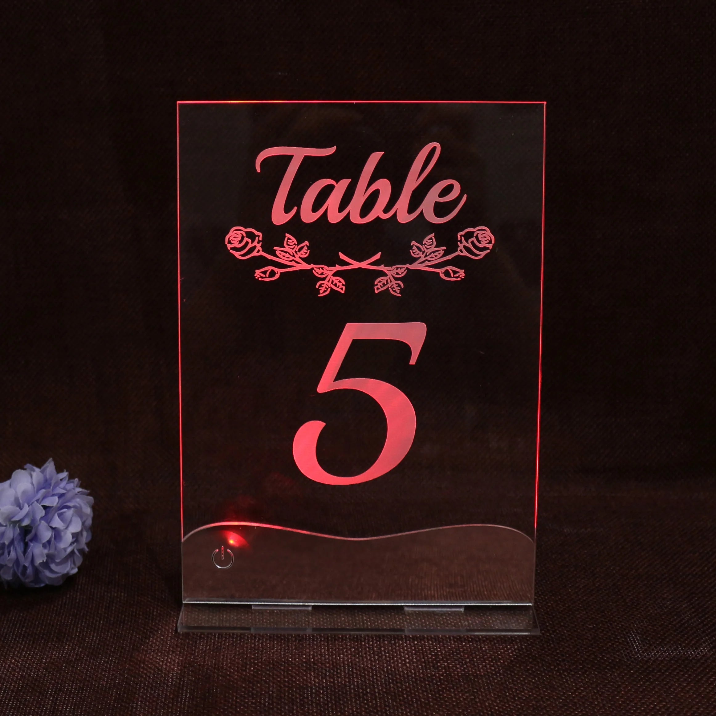 Transparent Acrylic Colorful Lighting Numbers LED Table Card with Display Holder for Wedding/Holiday Party