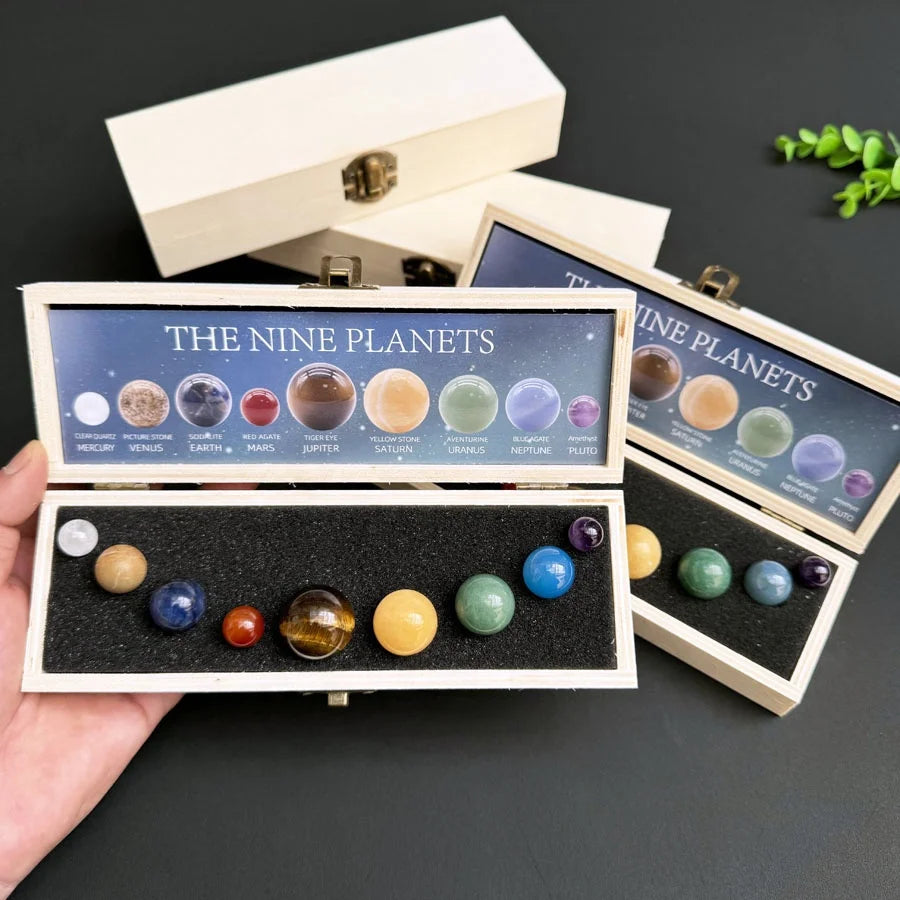 Nine Planets Solar System Bead Planet Stone Sets Healing Crystal Sphere Galaxy Solar System Stone Sphere Set with Box