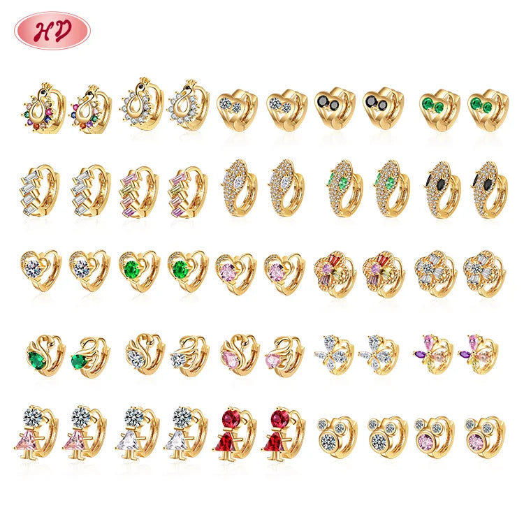 Oro Hd Jewelry Supplier Wholesale Earrings Women Cubic Zirconia Brass Women Stud Earrings Gold Plated Earrings 18k for Gift