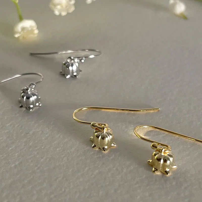 Fashion 925 Sterling Silver Earring Flower Bell Pendant Gold Plated Ear Hook Hoop Earring for Women