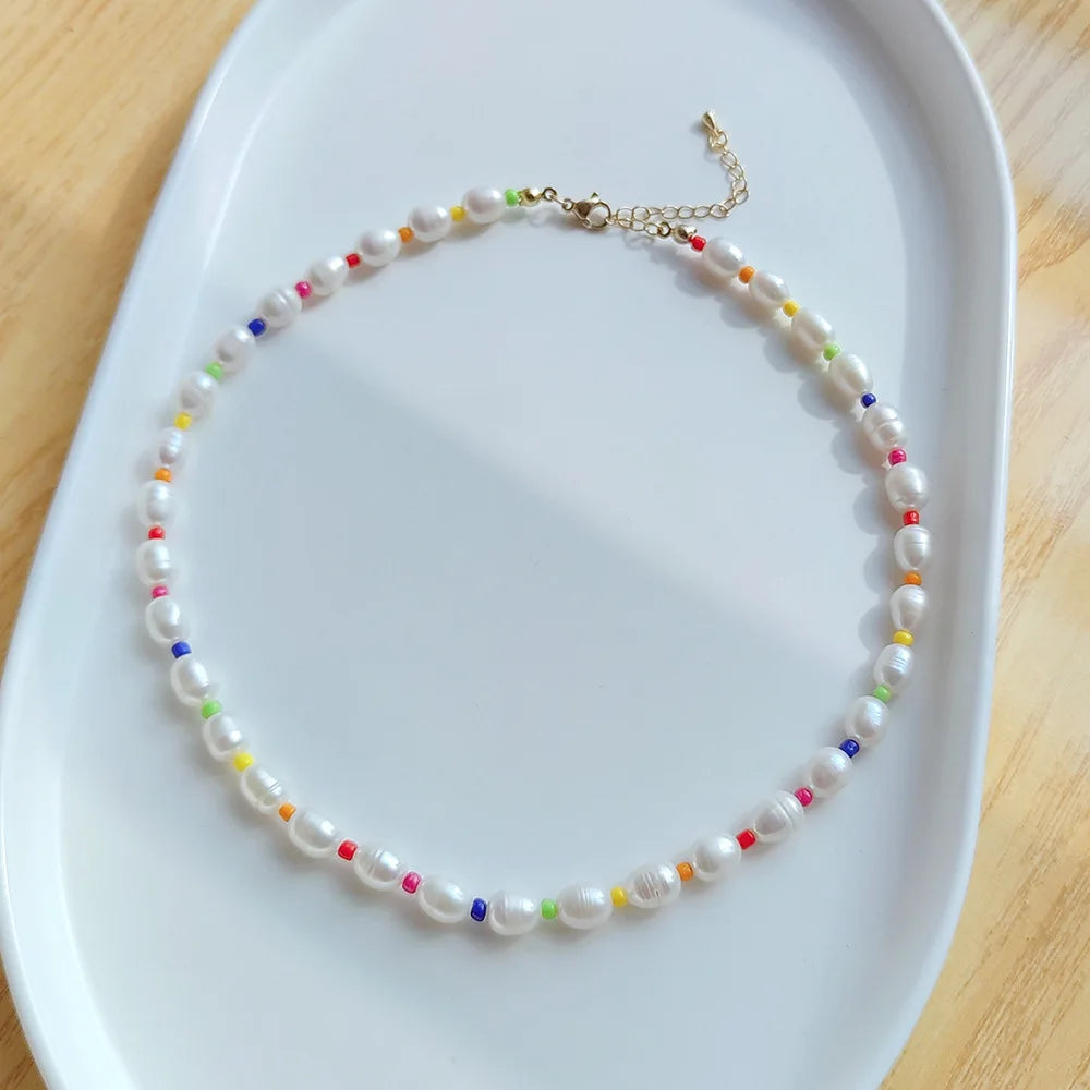Wholesale Boho Colorful Beads Freshwater Pearl Choker Necklace Women