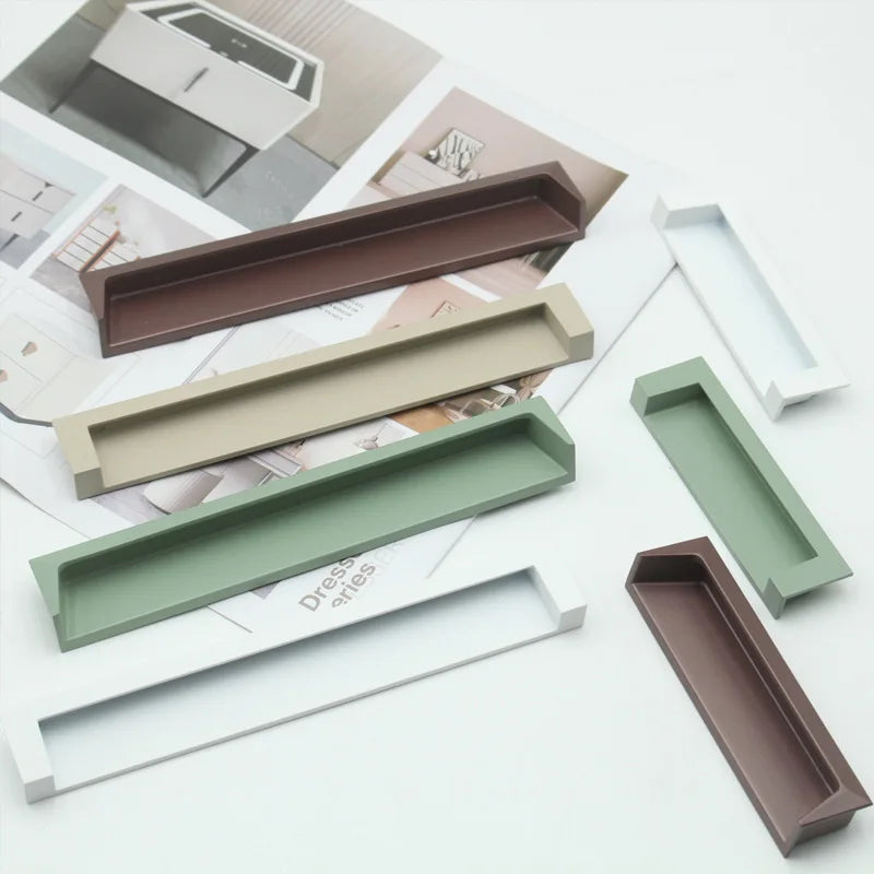 New Fashion Design Morandi Modern Aluminium Alloy Furniture Hardware Concealed Handle Recessed Handle Invisible Cabinet Handle
