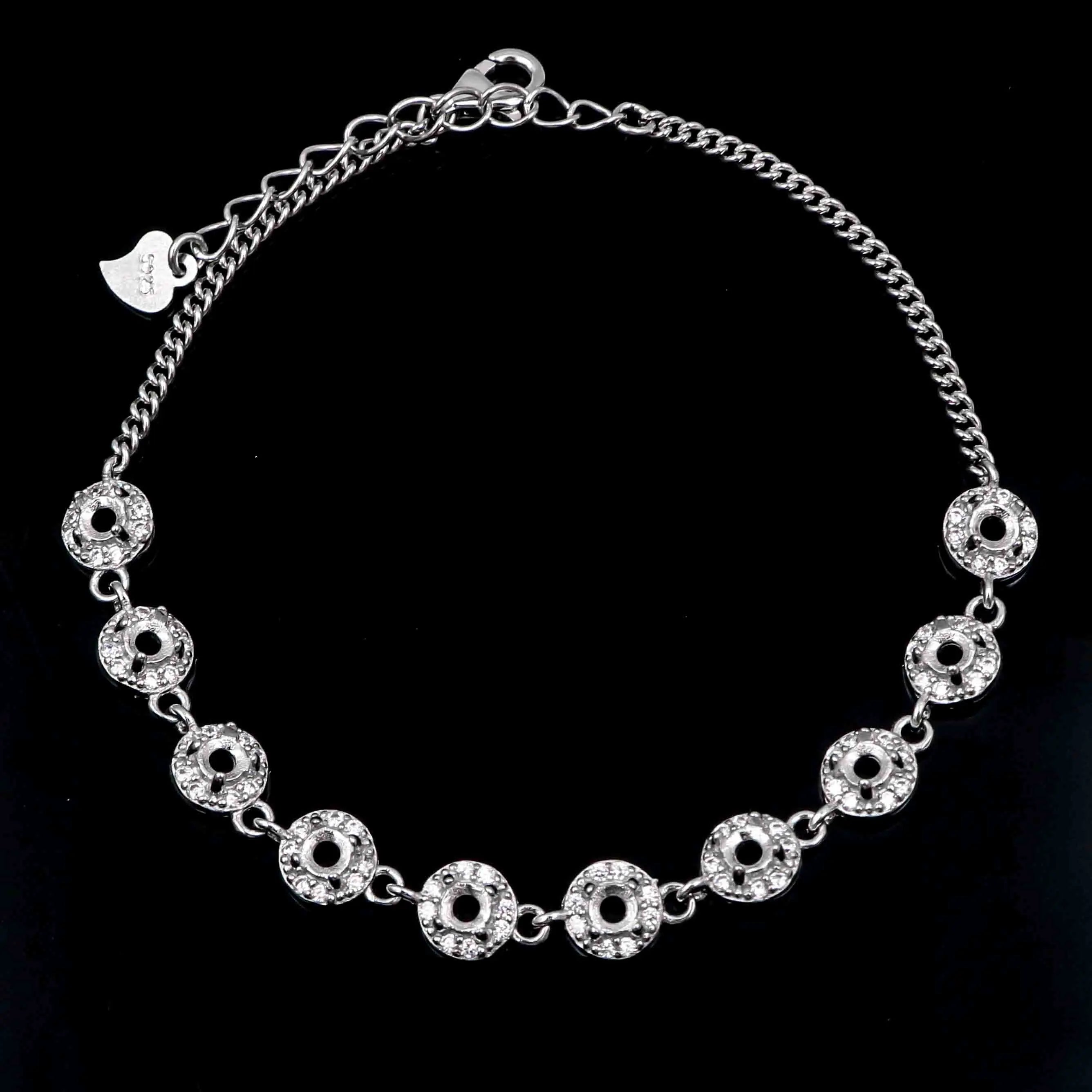 Sterling Silver 3*3mm Semi Mount Bracelet Empty Support Blank Claw Setting S925 Mountain Base Holder Without Stone Inlay for DIY