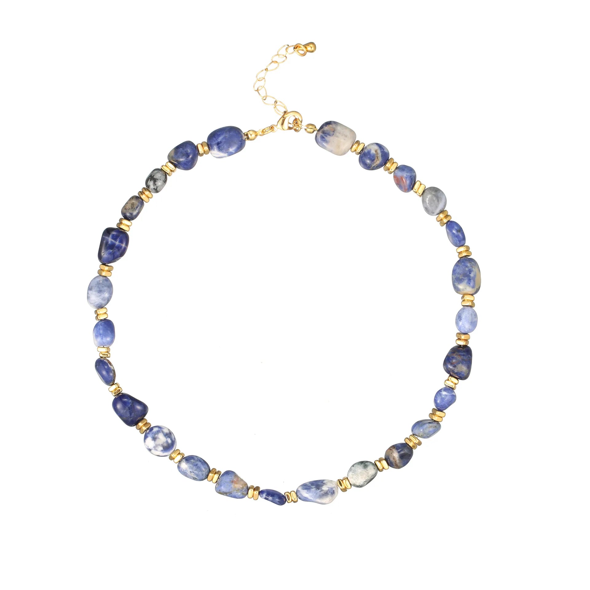 Personality Natural Stone Agate Sapphire Crystal Necklace Stainless Steel Beads Stone Chain Necklace for Women 2023