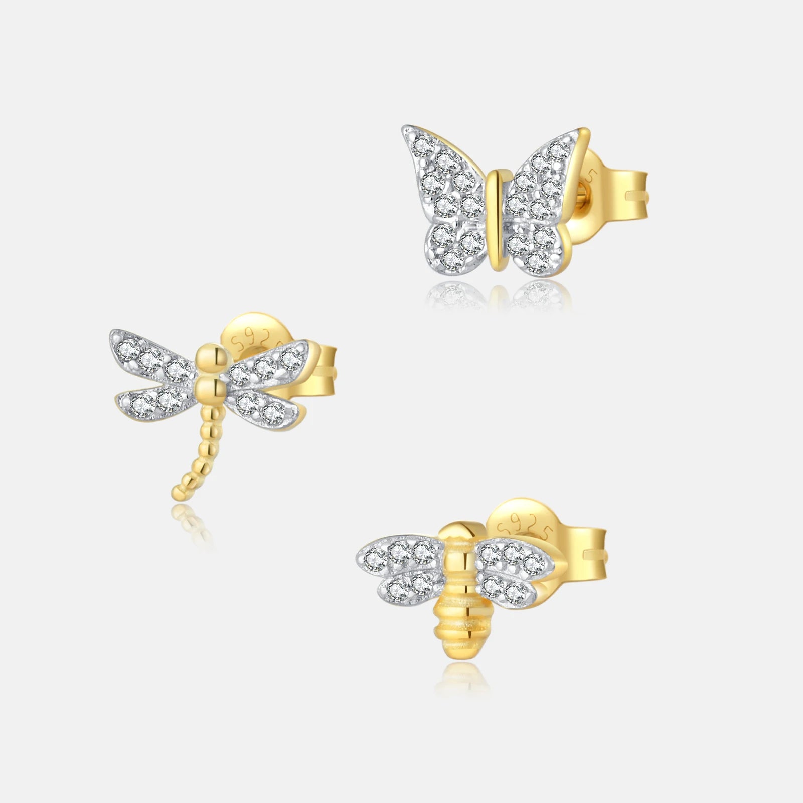 FUAMAY 18K Gold Plated Fashion 925 Small Stud Earrings Sold in Single Bee Butterfly Earrings