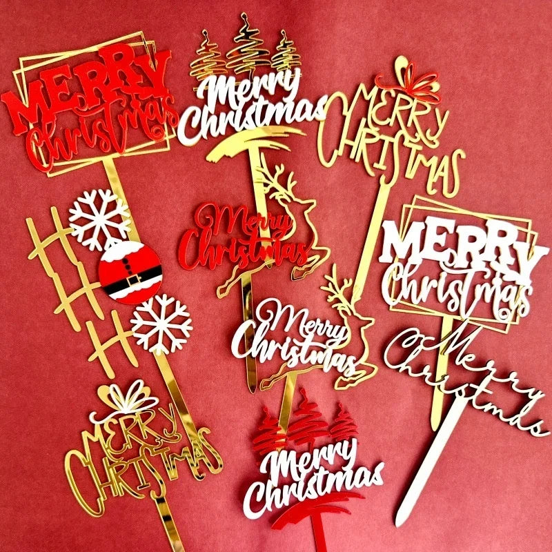 Customizable Size Double Layer Acrylic Merry Christmas Cake Toppers 1.3mm Back Layer for Christmas New Year Party Decorations