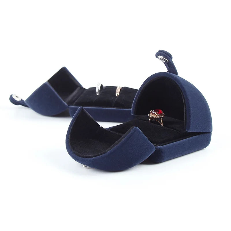 Portable Double Ring Flannel Jewelry Box Open-Design Necklace and Earrings Storage Solution