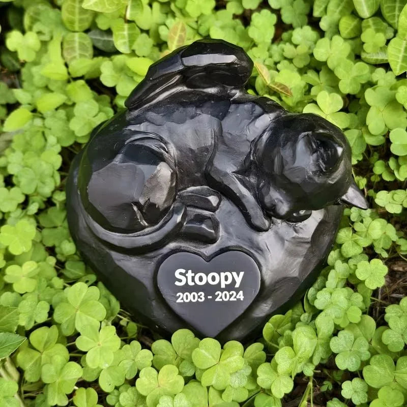 Black Handmade Hand-painted Resin Angel Cat Figurine Engraved Words Glossy Texture Outdoor Use Animal Love Christmas Ornament