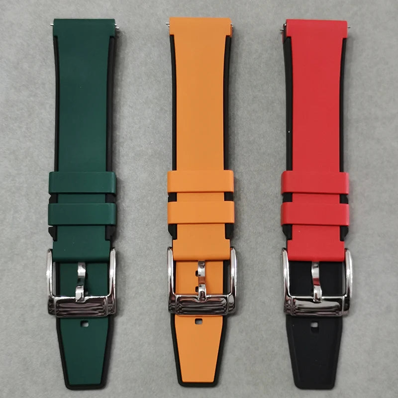 Luxury 20mm FKM FPM Flororubber Rubber Soft Smartwatch Quick Release Pin Buckle Double Color Watch Band Strap