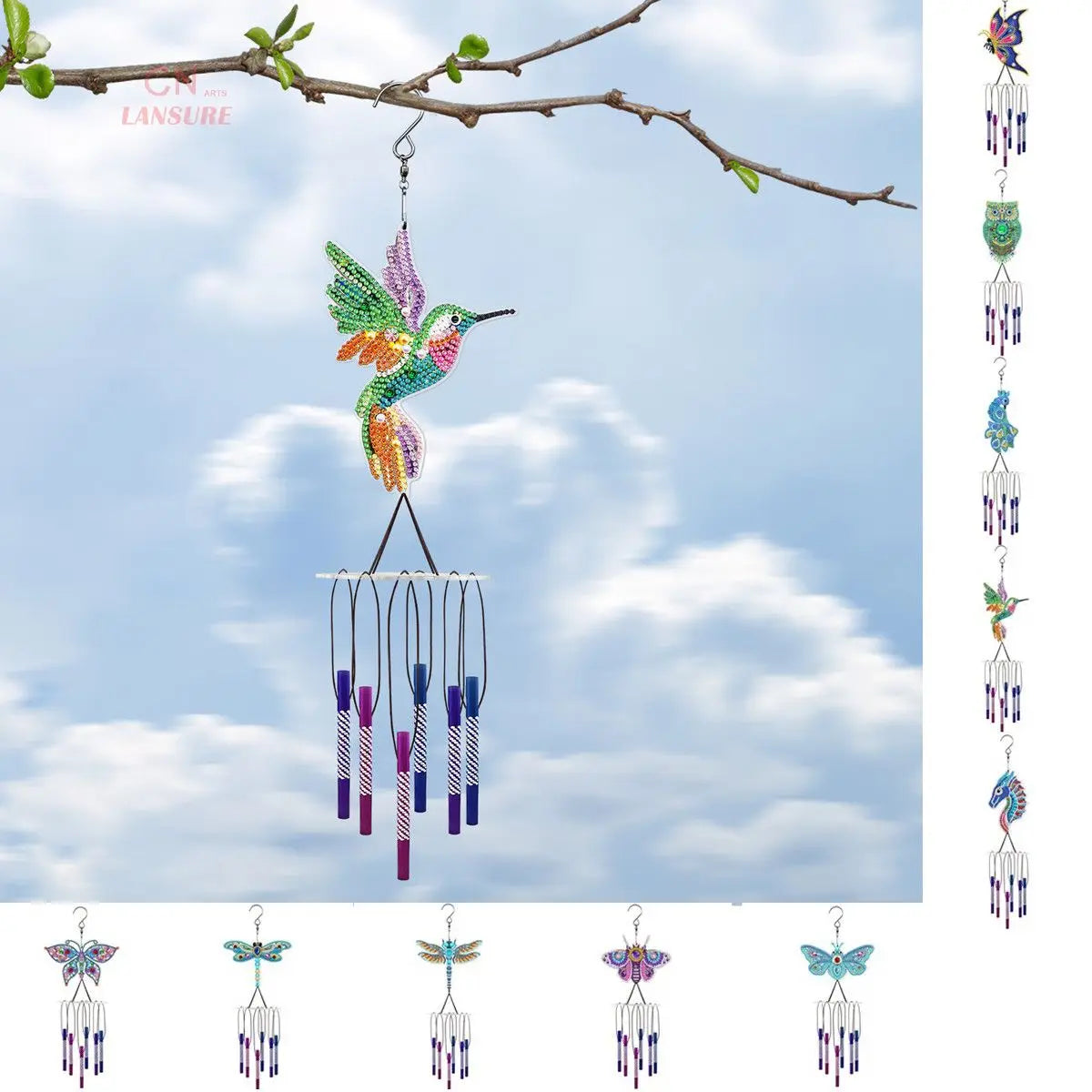 LS New Hummingbird Hanging 5D DIY Diamond Painted Animal Wind Chime Butterfly Bird Pendant Decoration Home Decoration
