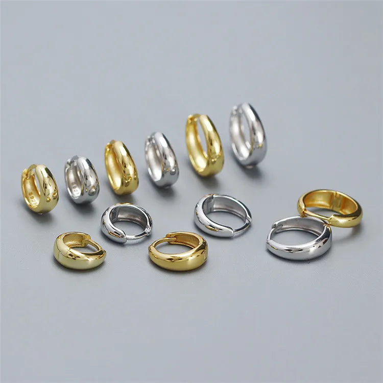 SP Fine Jewelry Chunky Hoops Hypoallergenic 925 Sterling Silver Multi Sizes 18K Gold Plated Huggie Hoop Earrings