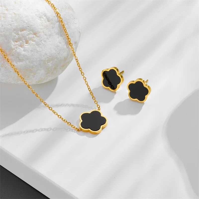 Nabest Waterproof Stainless Steel Cute Daisy Flower Necklace Earring Sets Gold Plated Chokers Stud Earrings Jewelry Kits
