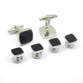 Formal Black Silver Agate Cufflinks Set for Tuxedo Gift Idea for Weddings Made From Durable Brass