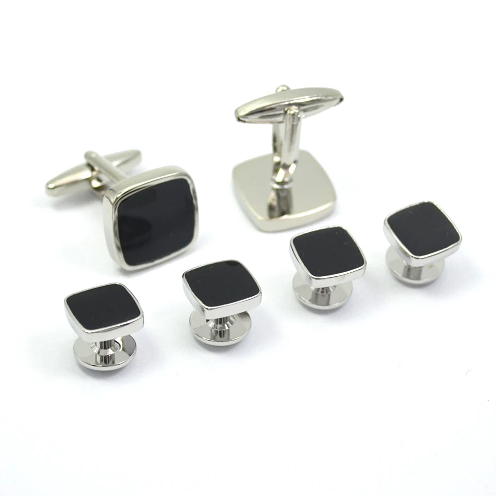 Formal Black Silver Agate Cufflinks Set for Tuxedo Gift Idea for Weddings Made From Durable Brass