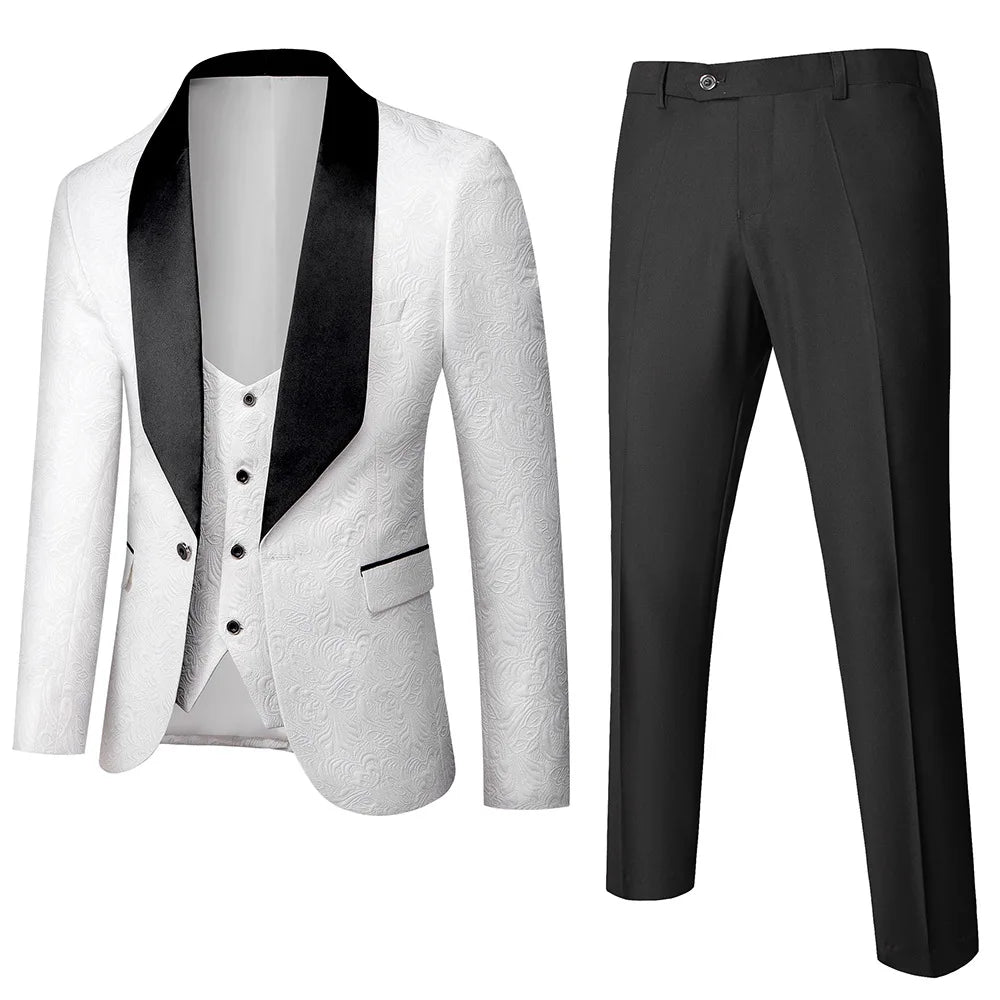 Luxury Men's Tuxedo Fashion Suit 6 Colors 3-Piece Set for Wedding Shawl Lapel Skinny Single Breasted Jacket Singer Plus Size