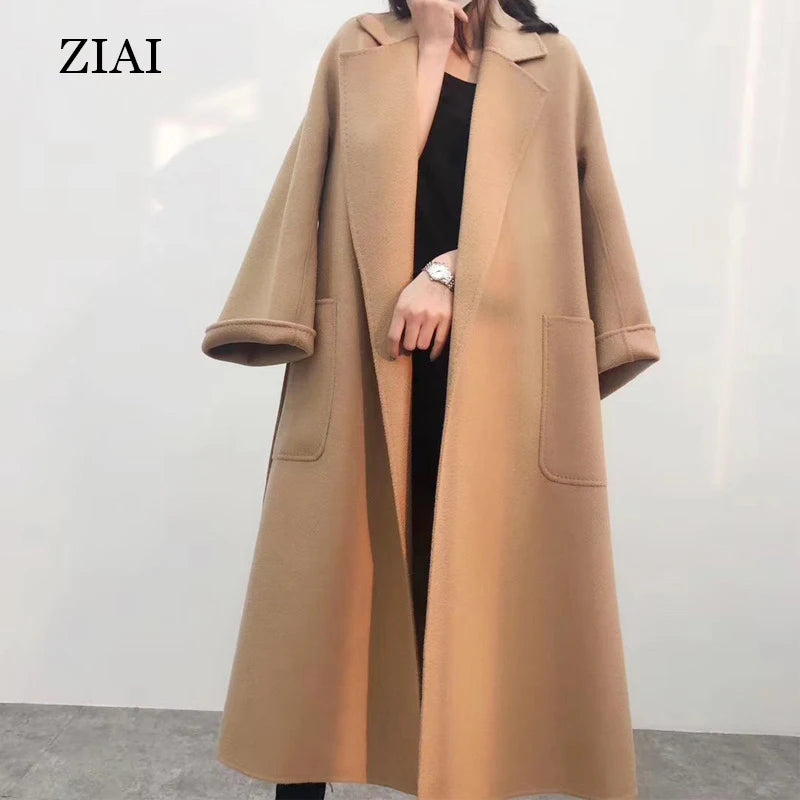 Wholesale Peacoat Clothes Ladies Jackets Warm Plus Size Coat for Winter Overcoat Women Wool Coat Long Belt Alpaca Coat