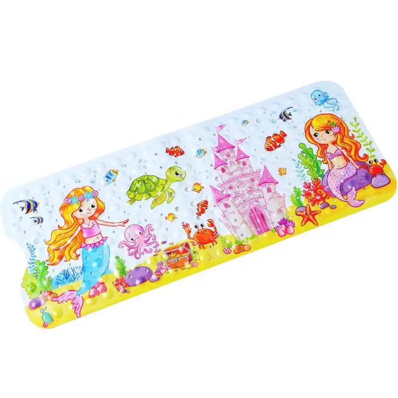 100x40CM Cartoon Print Non-Slip Bathtub Mat PVC Bath Mat with Strong Suction Cup Machine Washable Shower Mat for Kids and Adults