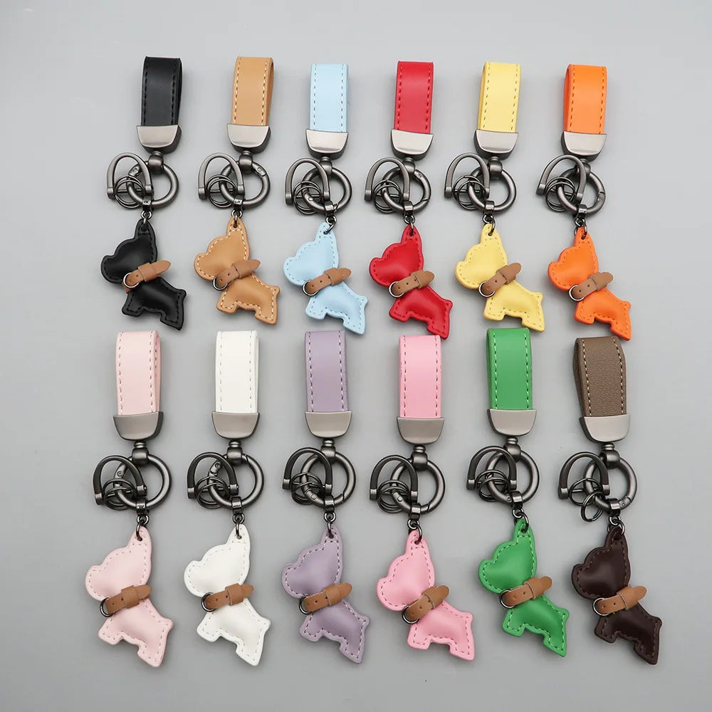 Wholesale New PU Leather Keychain Punk Puppy Keychain Cute Cartoon Bag Pendant Luxury Puppy Car Leather Keychain