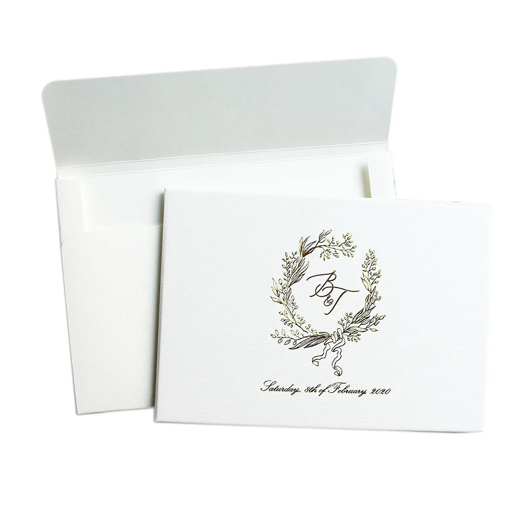 Luxury Texture Paper Hardcover Wedding Invitation Cards Custom Wedding Invites with Gold Foiled Logo