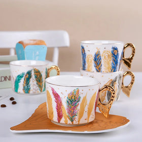 Angel Feathers Ceramic Small European Luxury Coffee Mug Saucer Set House Tea Cup