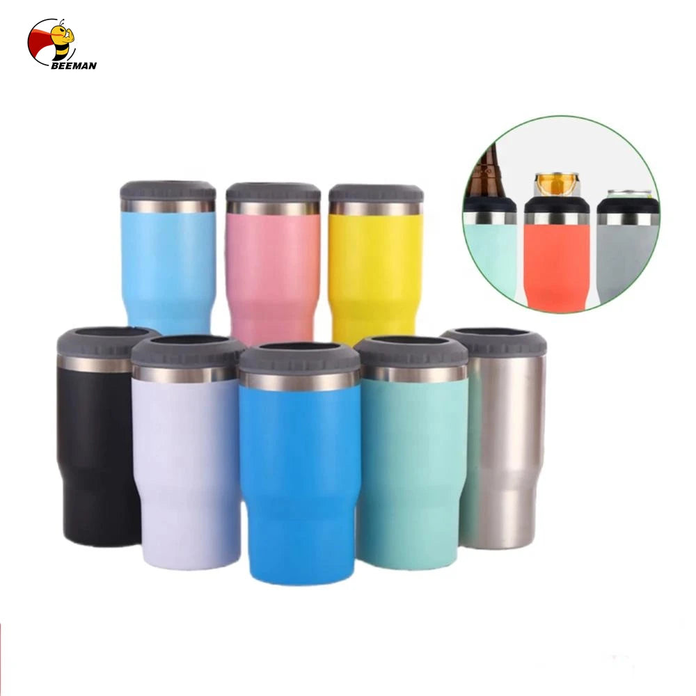 Beeman 4 in 1 Insulated Non Slip Double Walled Stainless Steel Bottle Vacuum Beer Cooler Skinny Can Cooler