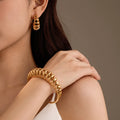 INS Hot Sale Women's Stainless Steel Waterproof 18K PVD Gold Plated Trendy Jewelry Sets 14K Gold Plated Hollow Bangles Hoop