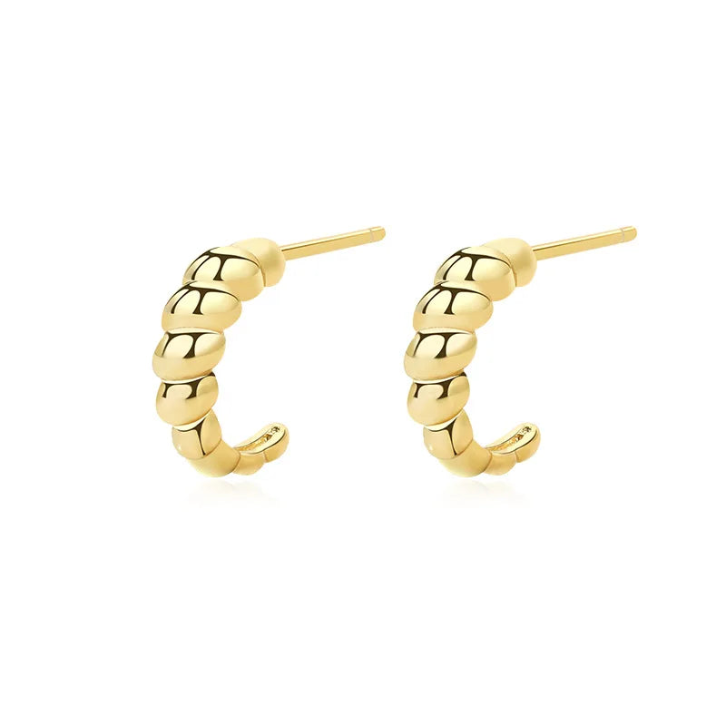 Minimalist 925 Sterling Silver Earrings Punk Chic C Shape Twist Gold Plated Stud Earrings for Women