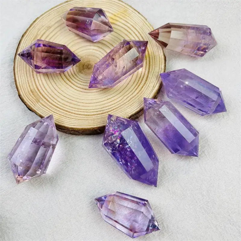 Multiple 12 Facets Small Size Amethyst Quartz Crystal Quartz Healing Vogel Crystals Laser Wand Amethyst Tower