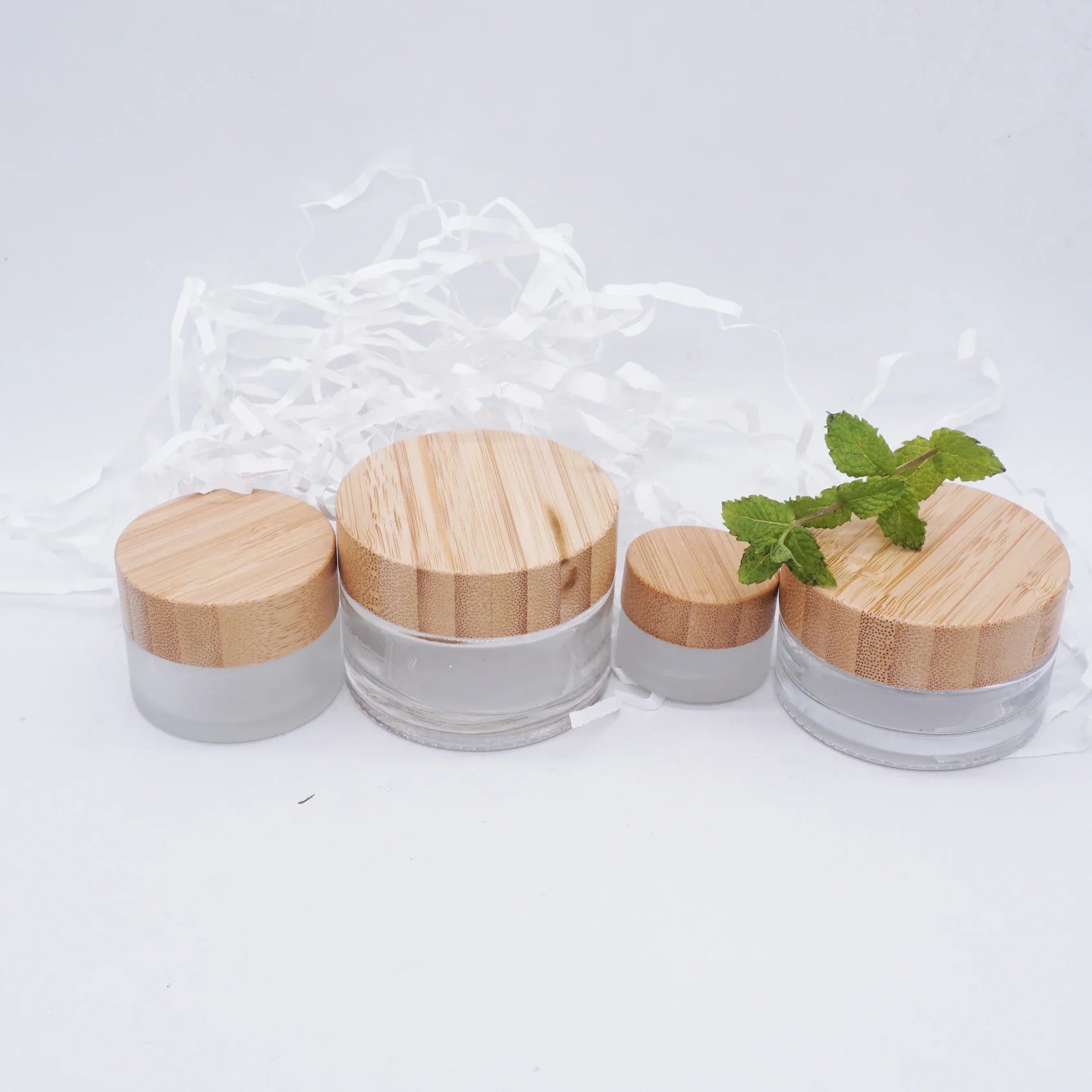 30ml 50ml Frosted clear Cream Jar Cosmetic Glass Luxury with Bamboo Cap