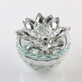 Silver Coating Diamond Glass Dish Crystal Jewelry Trinket Box with Lotus Lid MH-QT0466