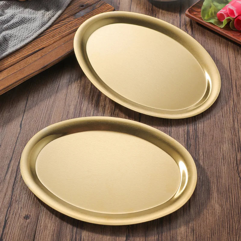 Stainless Steel Thickened Egg-Shaped Fish Plate Restaurant Dinner Shallow Tray Snack Dish Korean Golden Barbecue Plate