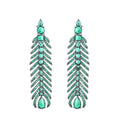 Emerald Crystal Zircon Handmade Feather Long Dangle Earrings for Ladies