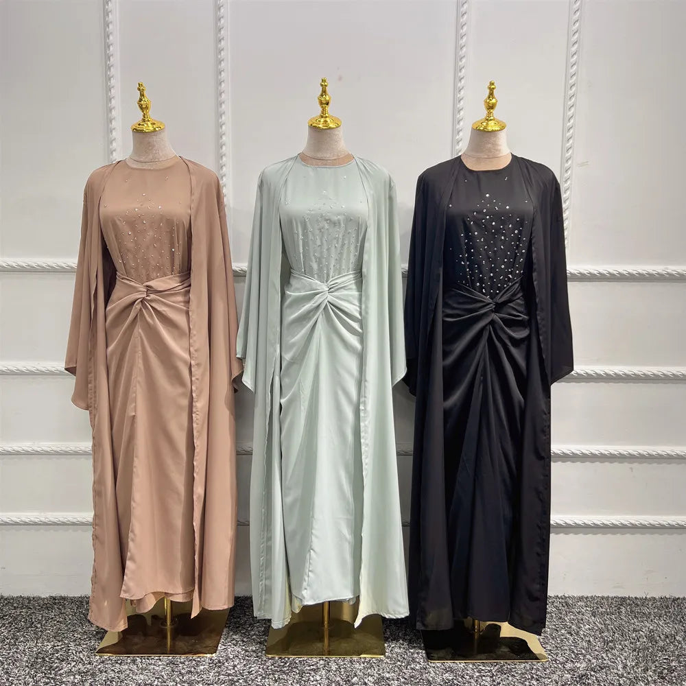 Loriya New Modern Style Dubai Abaya Muslim Women Clothing 3 Piece Abaya Set Modest Dress Islamic Clothing