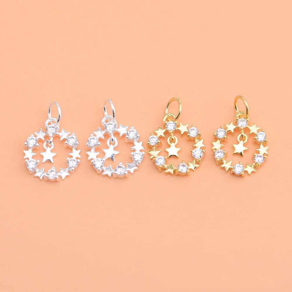 11.5MM Fashion 925 Sterling Silver CZ Zircon Circle Star Charm Pendant for Necklace Jewelry Making Accessories Wholesale