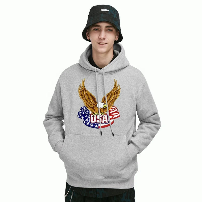 Top Show Men's Pullover Hoodie Custom Logo Embroidery Winter Fleece Cotton Polyester Fabric Animal Pattern Mock Neck Sweatshirt