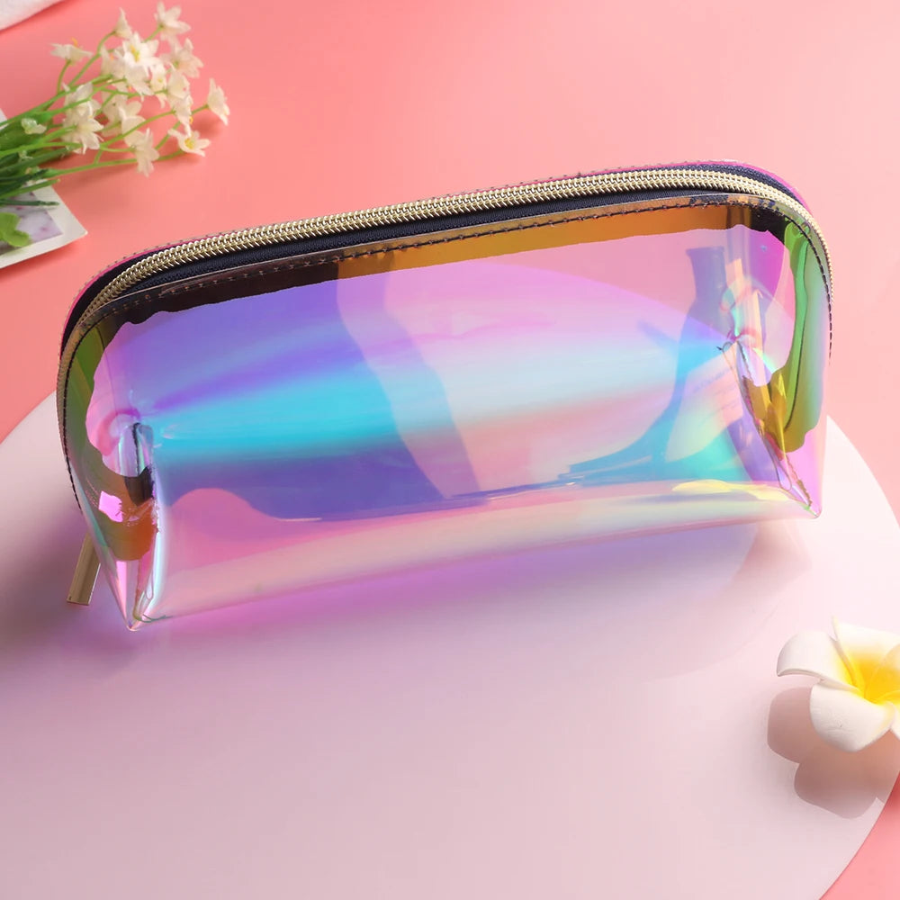 For Customized Waterproof Glitter Cosmetic Colorful Brush Zipper Pouch Holographic Laser PU Fashion Candy Makeup Bag