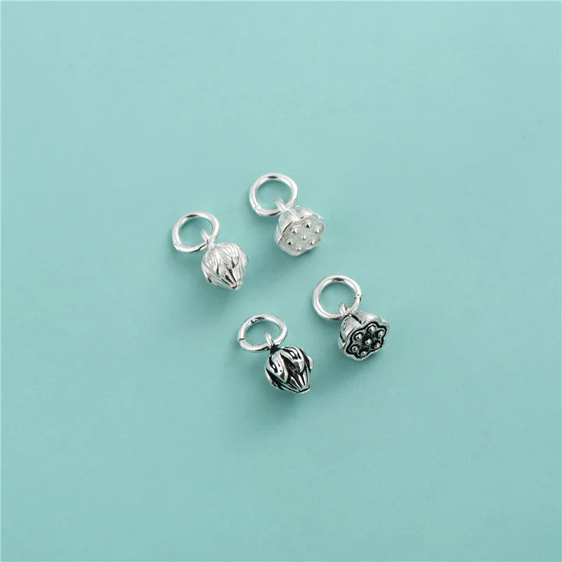 Retro 925 Sterling Silver Lotus Flower Charm Pendant for Jewelry Making Accessories Supplies Wholesale